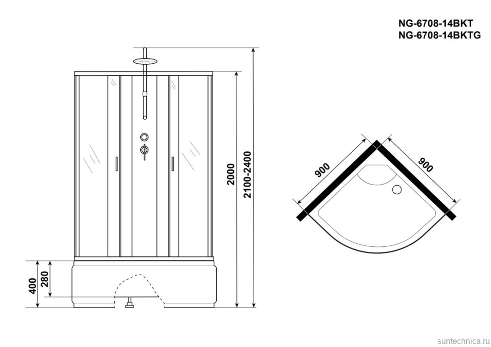 Душевая кабина Niagara Classic NG-6709-14BKT 100x100 см, без крыши, с тропическим душем