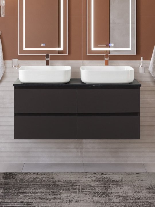 Тумба под раковину со столешницей BelBagno Kraft 120 подвесная, матовая темно-серая, столешница kep-120-2-mno, для двоих