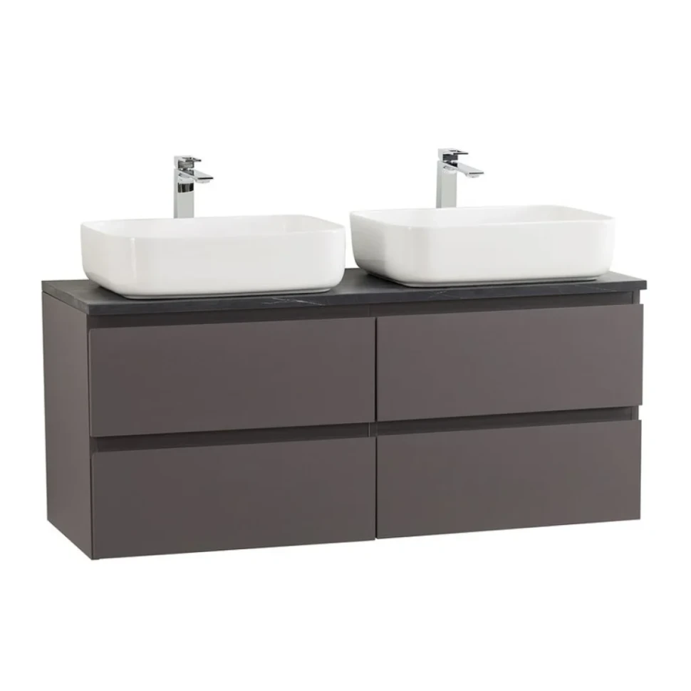 Тумба под раковину со столешницей BelBagno Kraft 120 подвесная, матовая темно-серая, столешница kep-120-2-mno, для двоих