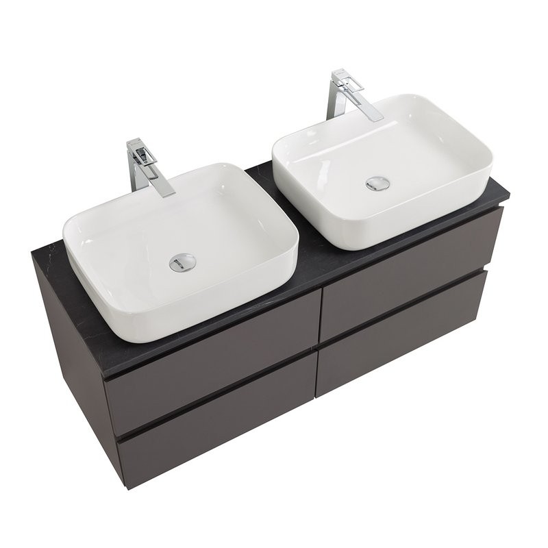 Тумба под раковину со столешницей BelBagno Kraft 120 подвесная, матовая темно-серая, столешница kep-120-2-mno, для двоих