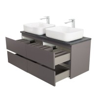 Тумба под раковину со столешницей BelBagno Kraft 120 подвесная, матовая темно-серая, столешница kep-120-2-mno, для двоих