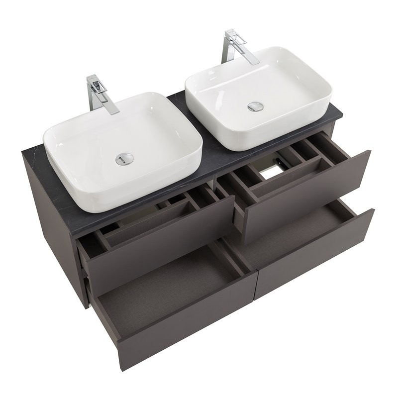 Тумба под раковину со столешницей BelBagno Kraft 120 подвесная, матовая темно-серая, столешница kep-120-2-mno, для двоих