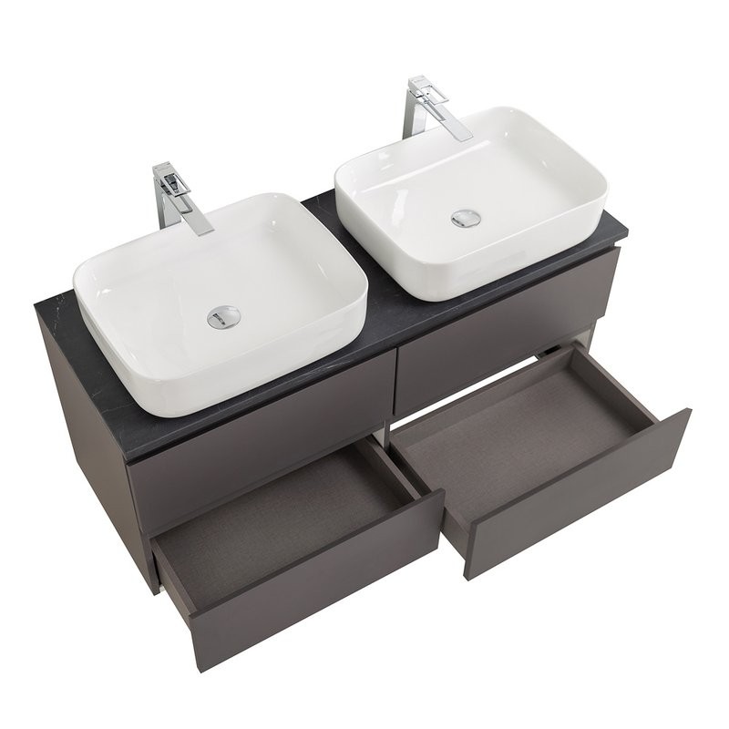 Тумба под раковину со столешницей BelBagno Kraft 120 подвесная, матовая темно-серая, столешница kep-120-2-mno, для двоих