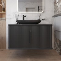 Мебель для ванной комнаты STWORKI Молде 95 антрацит, раковина BOCCHI Etna черная матовая