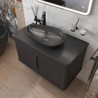 Мебель для ванной комнаты STWORKI Молде 95 антрацит, раковина BOCCHI Etna черная матовая