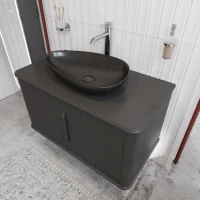 Мебель для ванной комнаты STWORKI Молде 95 антрацит, раковина BOCCHI Etna черная матовая