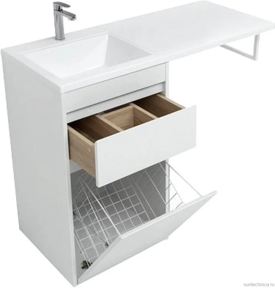 Тумба с раковиной Aquanet Токио 48 1 ящик, c бельевой корзиной L