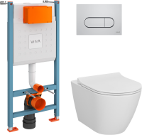 Комплект Унитаз подвесной VitrA Sanibelle белый глянцевый + Крышка с микролифтом, петли хром + Инсталляция VitrA V-Fix Core + Кнопка смыва Root Square 740-2380 хром