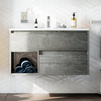 Мебель для ванной комнаты STWORKI Карлстад 90 дуб рошелье, в стиле лофт, серая (комплект, гарнитур)