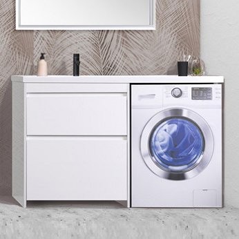 Тумба с раковиной Belux Ока Н 60-02 L напольная, 2 ящика, глянцевая белая