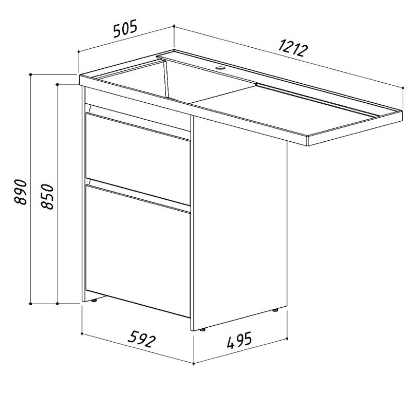 Тумба с раковиной Belux Ока Н 60-02 L напольная, 2 ящика, глянцевая белая