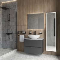 Мебель для ванной комнаты STWORKI Колдинг 80 антрацит, с раковиной Moduo 55 Leaf, столешница серая матовая