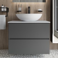 Мебель для ванной комнаты STWORKI Колдинг 80 антрацит, с раковиной Moduo 55 Leaf, столешница серая матовая