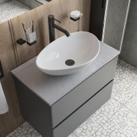 Мебель для ванной комнаты STWORKI Колдинг 80 антрацит, с раковиной Moduo 55 Leaf, столешница серая матовая