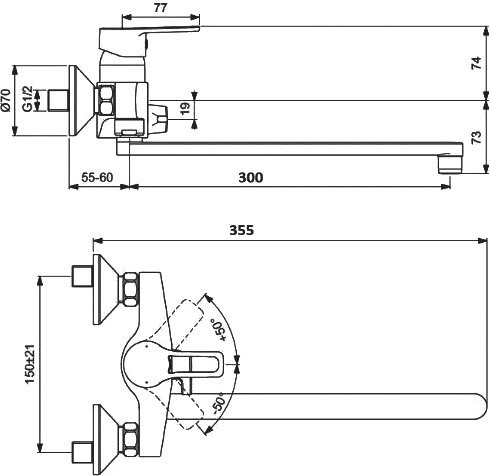 Смеситель с длинным изливом для ванны D-lin 422-5 D146422-5 хром