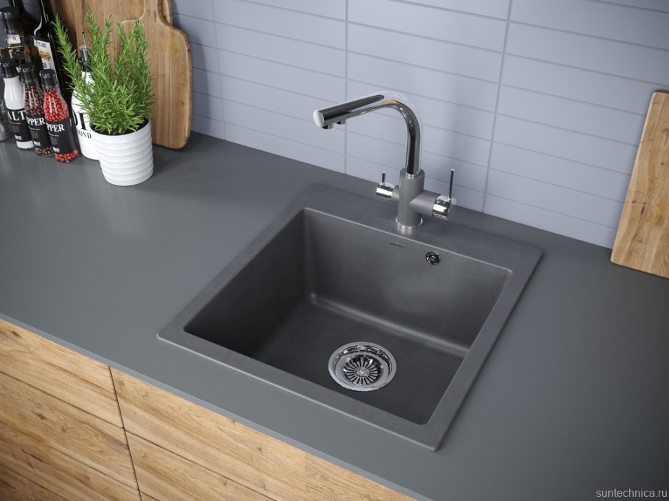 Комплект Мойка Paulmark Kante 50 PM105152-DG графит + Измельчитель Bone Crusher BC 910-SL-Slim Line