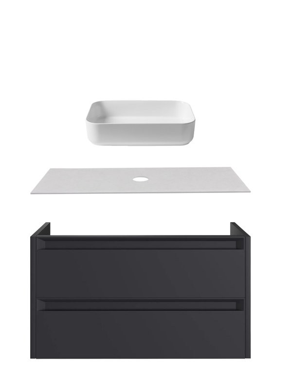Тумба с раковиной Allen Brau Fantasy 2.0 120 матовый антрацит, столешница бежевая, раковина Fantasy Quad 50, белая