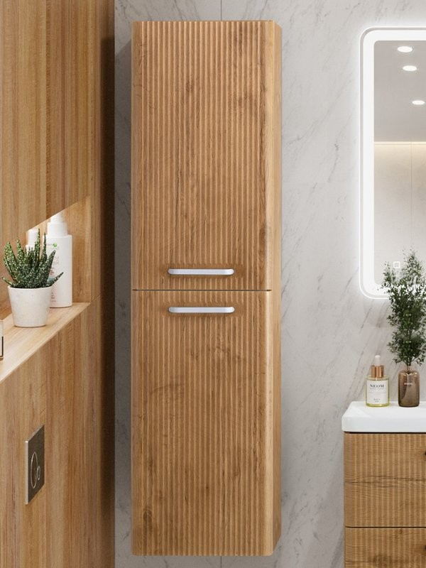 Шкаф-пенал для ванной BelBagno Due 40 подвесной, ручки белые, rovere nature