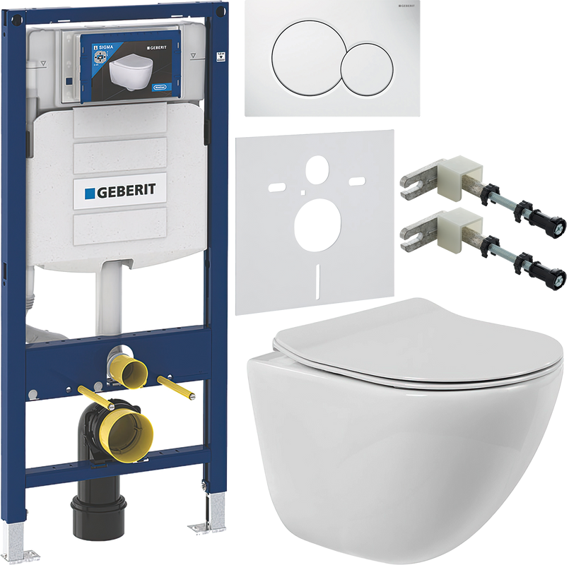 Комплект Унитаз подвесной BelBagno Amanda BB051CHR безободковый + Крышка BB2034SC с микролифтом + Инсталляция Geberit Duofix UP 320 111.300.00.5 + Кнопка Sigma 01 115.770.11.5 белая + Крепления 111.815.00.1 к стене + Звукоизоляция