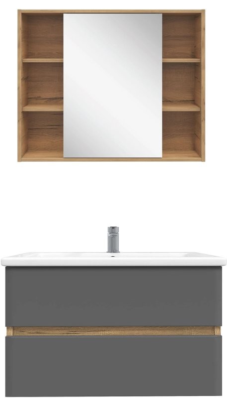 Мебель для ванной комнаты SanStar Graffa 100 дуб вотан, графит софт, раковина Миранда 100