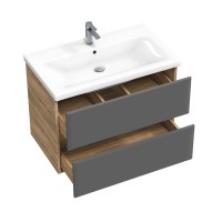 Мебель для ванной комнаты SanStar Graffa 100 дуб вотан, графит софт, раковина Миранда 100