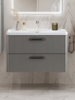 Тумба с раковиной BelBagno Due 80 ручки матовый темный никель, сатин