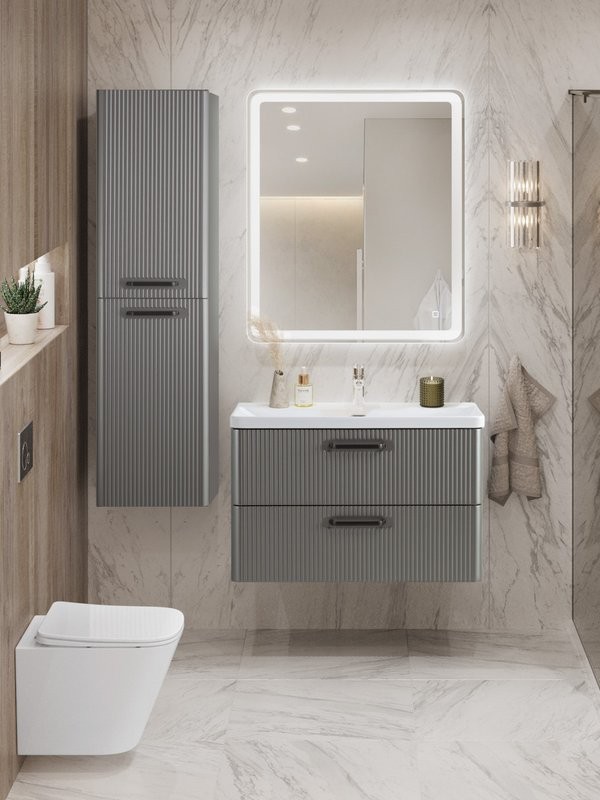 Тумба с раковиной BelBagno Due 80 ручки матовый темный никель, сатин