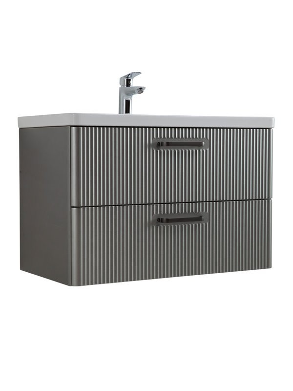 Тумба с раковиной BelBagno Due 80 ручки матовый темный никель, сатин