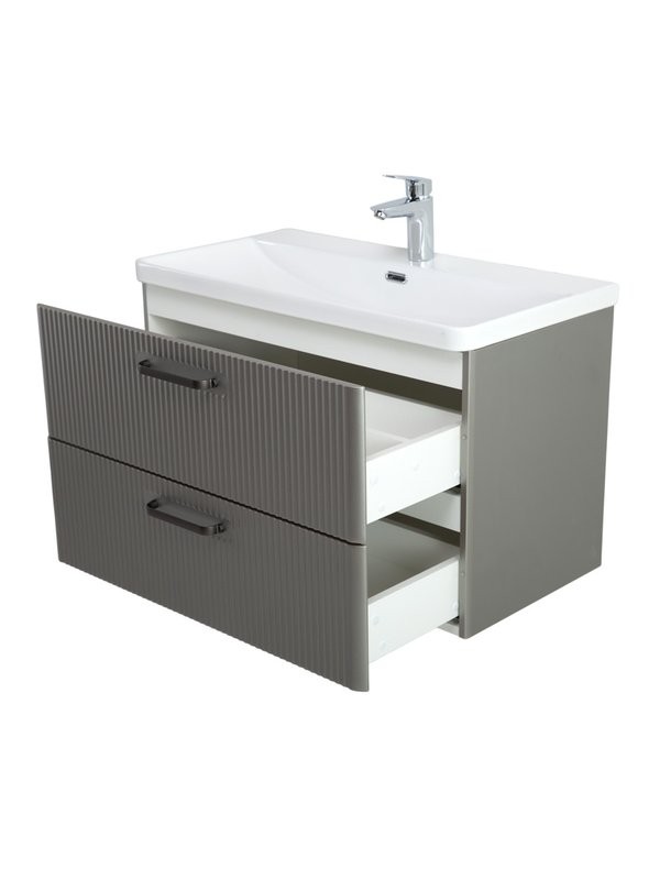 Тумба с раковиной BelBagno Due 80 ручки матовый темный никель, сатин