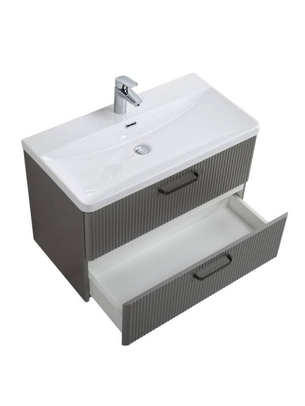 Тумба с раковиной BelBagno Due 80 ручки матовый темный никель, сатин