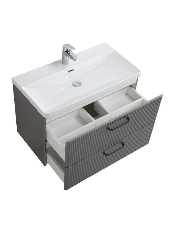 Тумба с раковиной BelBagno Due 80 ручки матовый темный никель, сатин