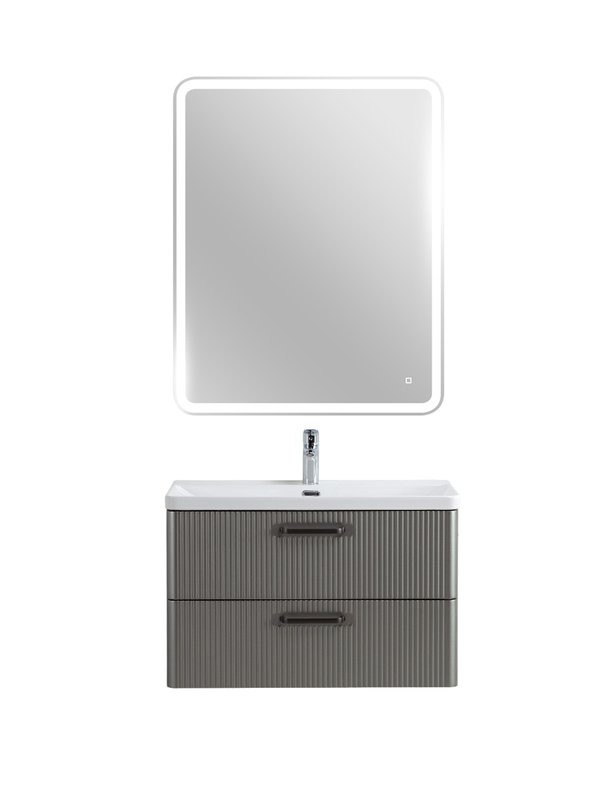 Тумба с раковиной BelBagno Due 80 ручки матовый темный никель, сатин