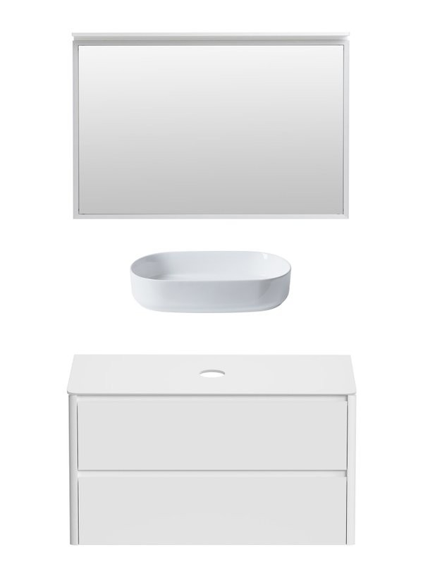 Мебель для ванной комнаты Allen Brau Gravity 120 2 ящика, матовый белый, столешница белая, раковина Fantasy Oval 55, белая