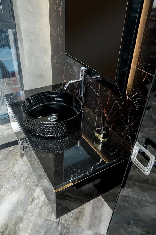 Тумба с раковиной Armadi Art Lucido 100 черная глянцевая, раковина 817-B, ножки хром