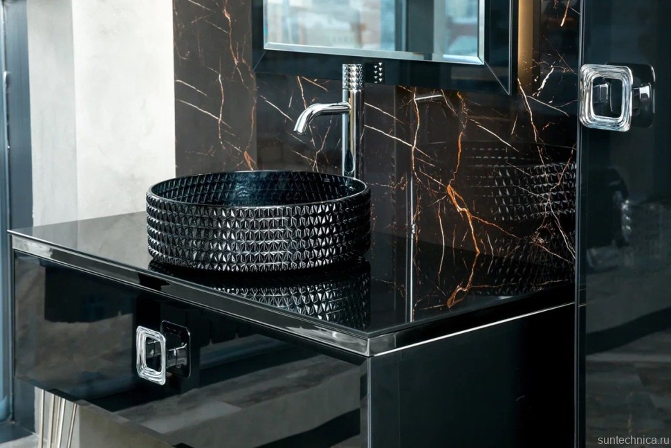 Тумба с раковиной Armadi Art Lucido 100 черная глянцевая, раковина 817-B, ножки хром