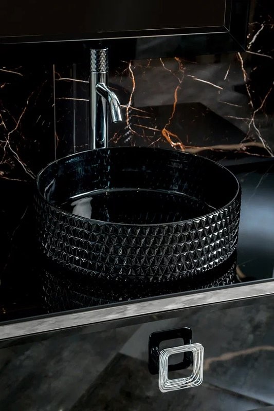 Тумба с раковиной Armadi Art Lucido 100 черная глянцевая, раковина 817-B, ножки хром