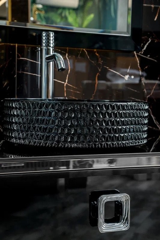 Тумба с раковиной Armadi Art Lucido 100 черная глянцевая, раковина 817-B, ножки хром