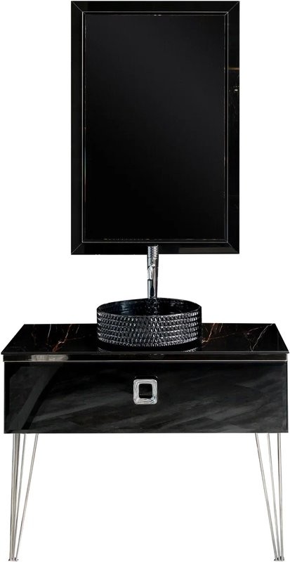 Тумба с раковиной Armadi Art Lucido 100 черная глянцевая, раковина 817-B, ножки хром