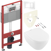 Комплект Унитаз подвесной Villeroy & Boch Subway 2.0 + Крышка 9M68 S101 с микролифтом, петли хром + Инсталляция TECE Base 9400413 4 в 1 с кнопкой смыва