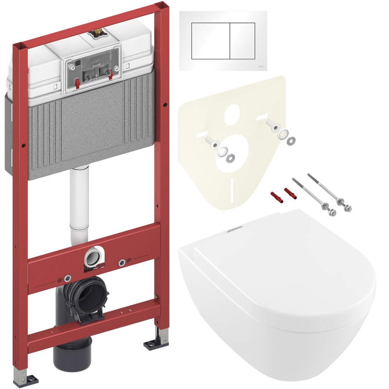 Комплект Унитаз подвесной Villeroy & Boch Subway 2.0 + Крышка 9M68 S101 с микролифтом, петли хром + Инсталляция TECE Base 9400413 4 в 1 с кнопкой смыва