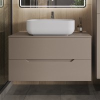Тумба с раковиной Orange Line 100 подвесная, 2 ящика, матовый латте с раковиной B03-600W