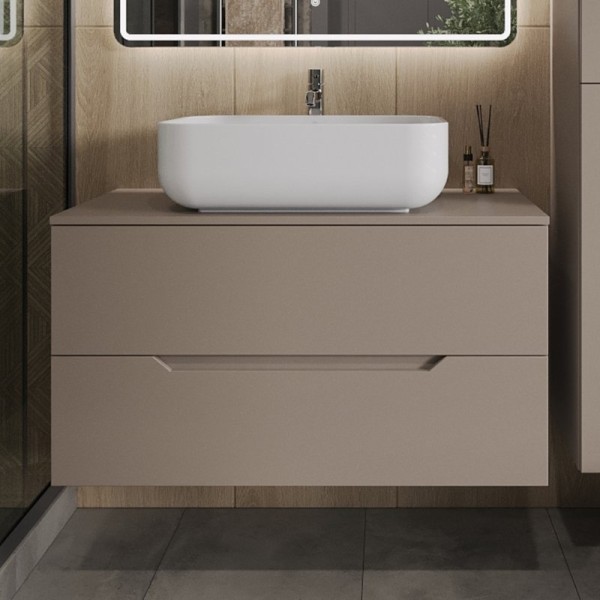 Тумба с раковиной Orange Line 100 подвесная, 2 ящика, матовый латте с раковиной B03-600W