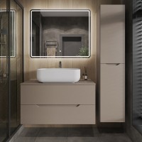 Тумба с раковиной Orange Line 100 подвесная, 2 ящика, матовый латте с раковиной B03-600W