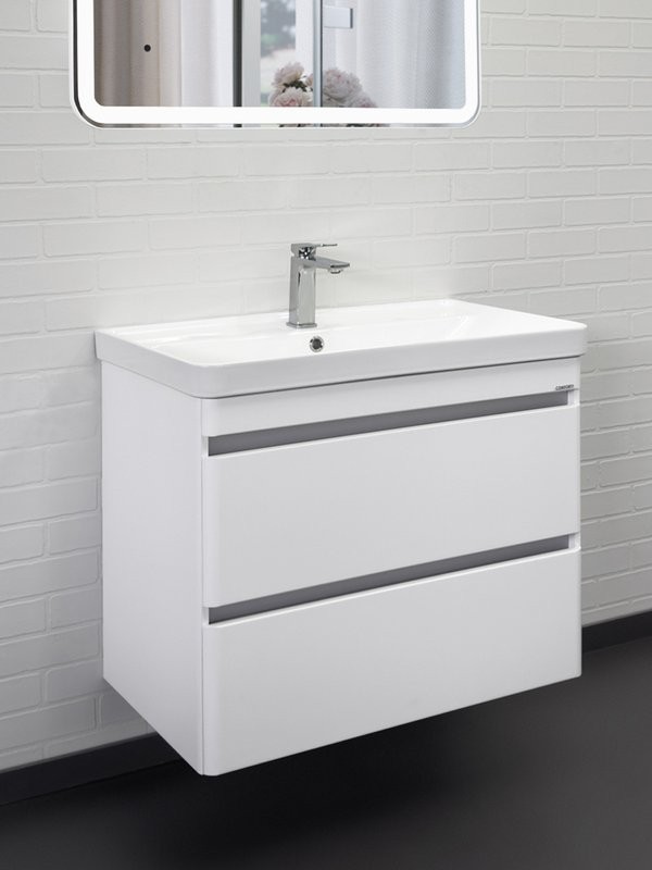 Тумба с раковиной Comforty Валдай 80П2 подвесная, матовая белая