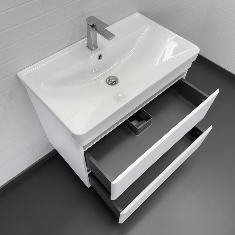 Тумба с раковиной Comforty Валдай 80П2 подвесная, матовая белая