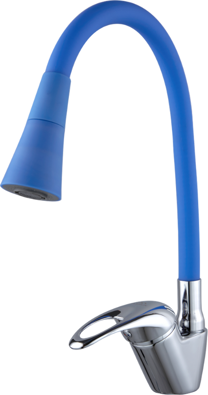 Смеситель для кухни Fashun A4403+A7351 с гибким изливом, хром, синий