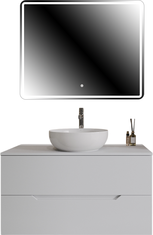 Мебель для ванной комнаты Orange Line 100 подвесная, 2 ящика, матовая белая с раковиной B07-420W