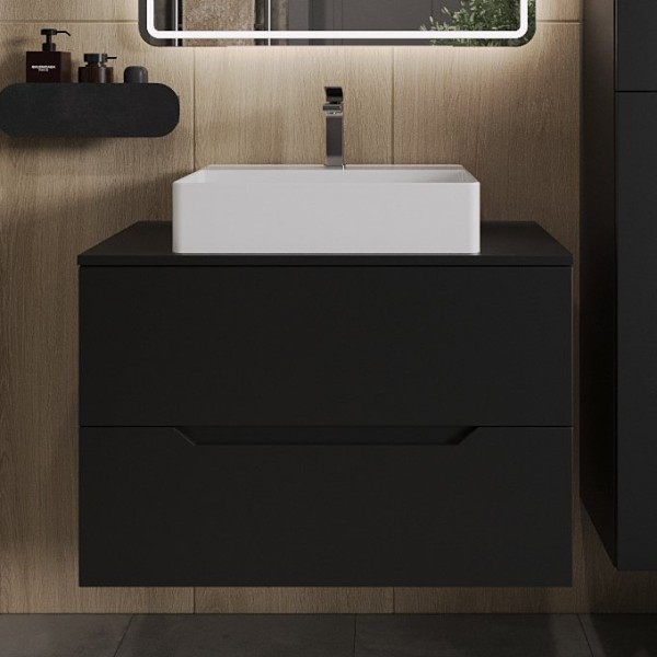 Тумба с раковиной Orange Line 80 подвесная, 2 ящика, матовая черная с раковиной B04-500W
