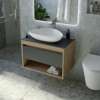 Тумба с раковиной Teymi Ritta 65 дуб эврика, матовый графит, раковина Ellie 60