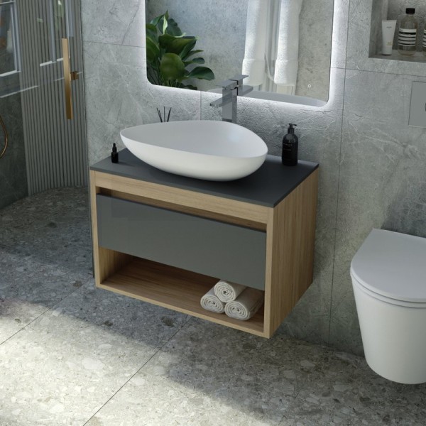 Тумба с раковиной Teymi Ritta 65 дуб эврика, матовый графит, раковина Ellie 60